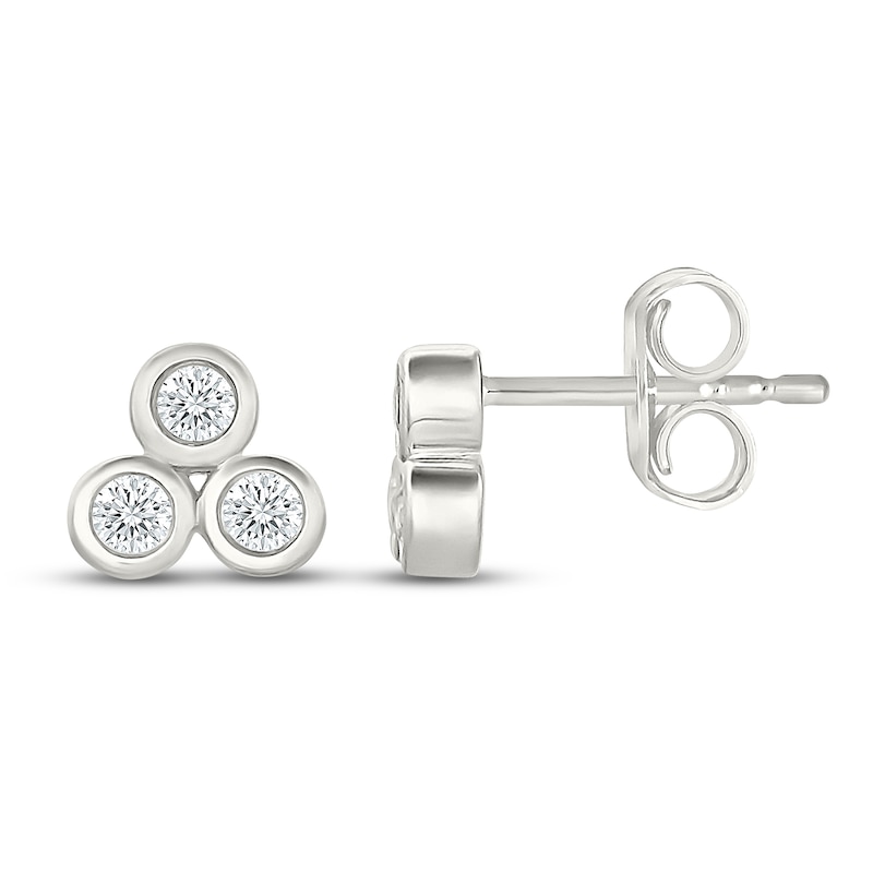 Main Image 1 of Jared Signature Mini Bezel Collection Diamond Trio Stud Earrings 1/8 ct tw Sterling Silver