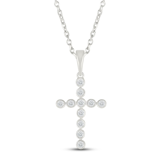 Jared Signature Mini Bezel Collection Diamond Cross Necklace 1/10 ct tw Sterling Silver 18"