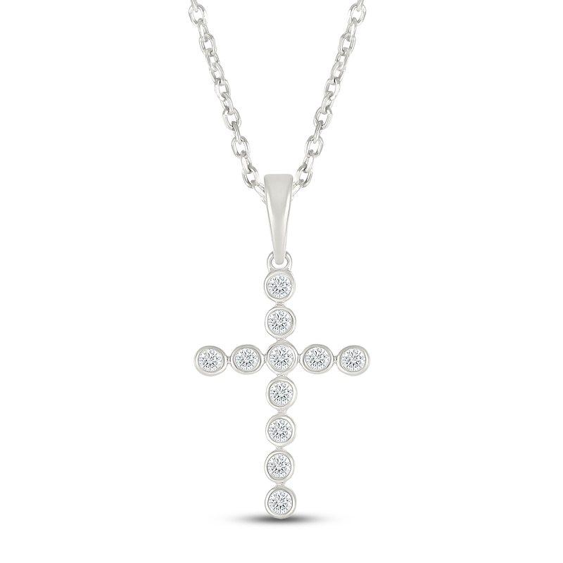 Main Image 1 of Jared Signature Mini Bezel Collection Diamond Cross Necklace 1/10 ct tw Sterling Silver 18"