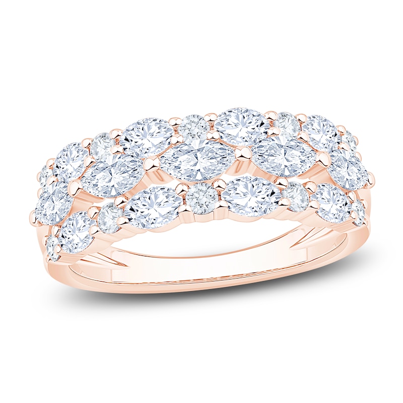 Main Image 1 of Chosen Certified Marquise, Oval & Round-Cut Diamond Three-Row Anniversary Ring 1-3/8 ct tw 14K Rose Gold