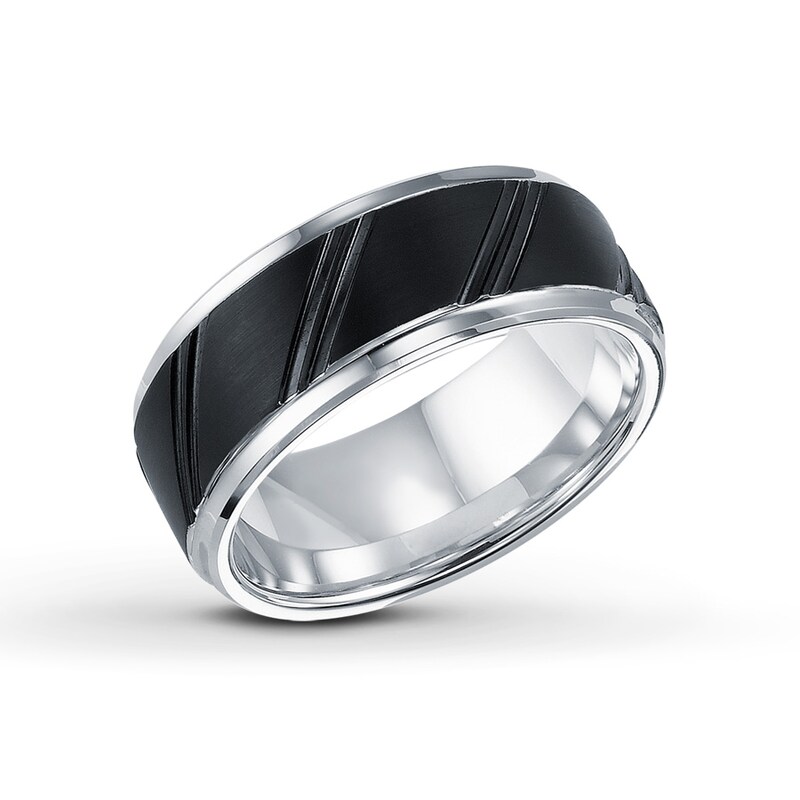 Women's 9mm Wedding Band Black & White Tungsten Carbide