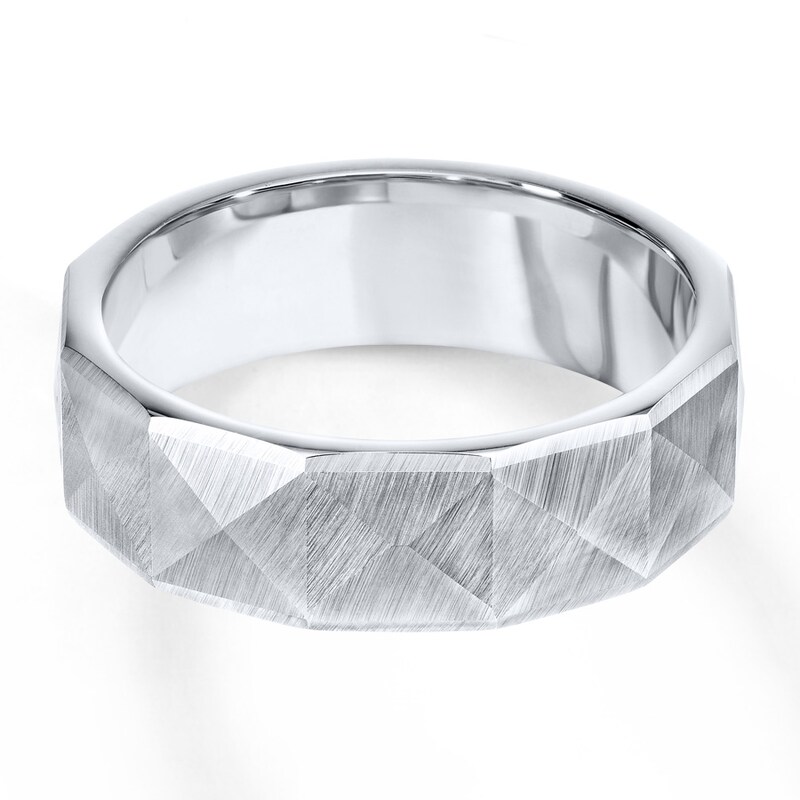 Main Image 1 of Faceted Wedding Band White Tungsten Carbide 7mm