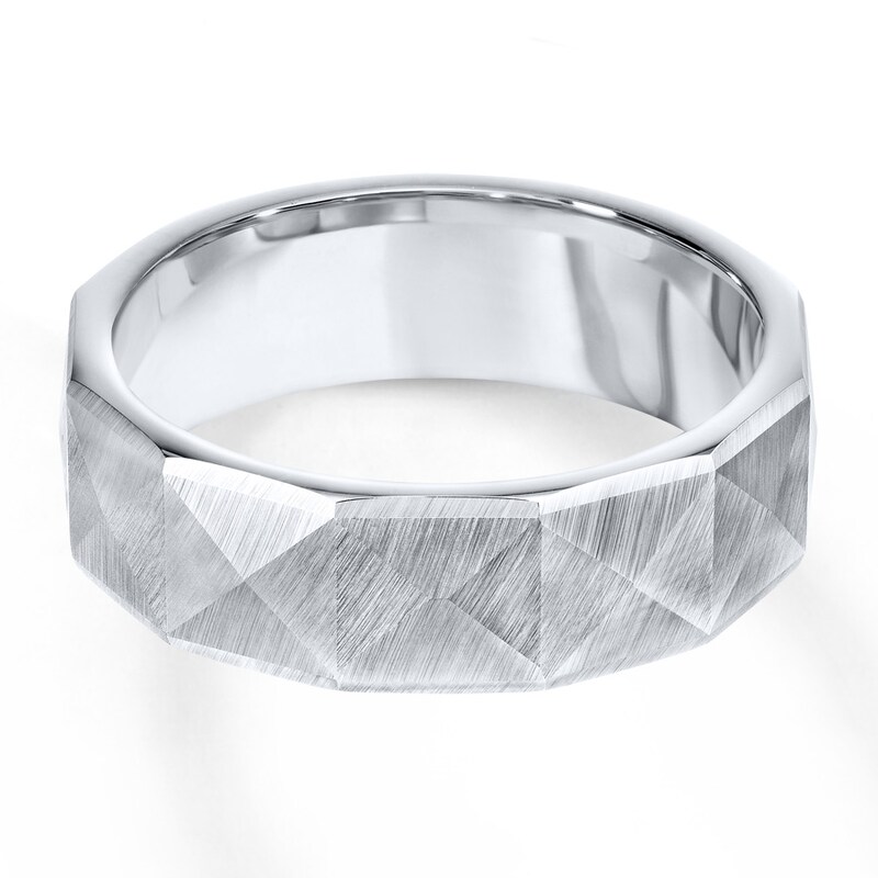 Faceted Wedding Band White Tungsten Carbide 7mm