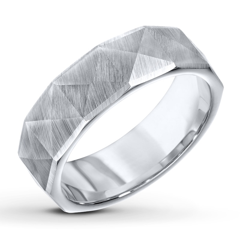 Faceted Wedding Band White Tungsten Carbide 7mm