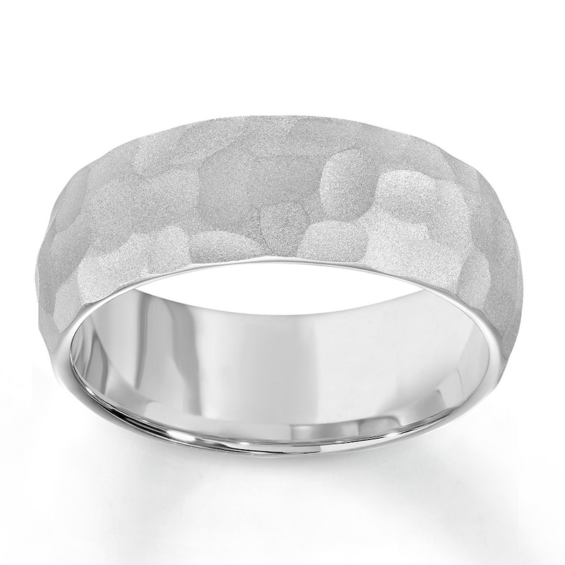 Hammered Finish Wedding Band White Tungsten Carbide 8mm