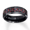 Thumbnail Image 1 of Wedding Band Black Stainless Steel Red Carbon Fiber 8mm