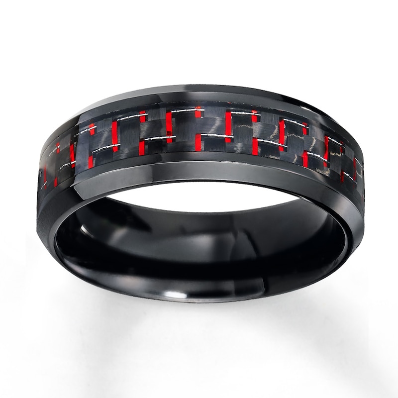 Wedding Band Red Carbon Fiber Stainless Steel 8mm
