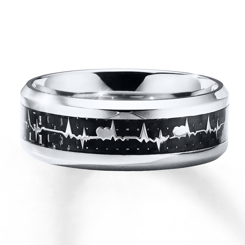 Main Image 1 of Wedding Band Heartbeat Stainless Steel 8mm
