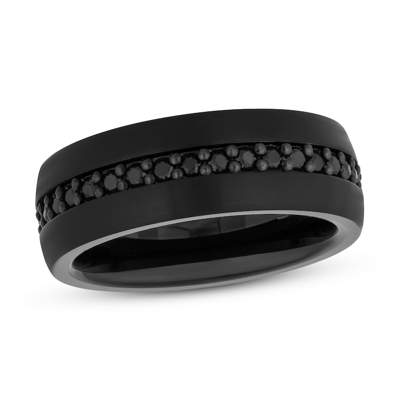 8mm Lab Sapphire Men's Wedding Band Black Gold Channel Set