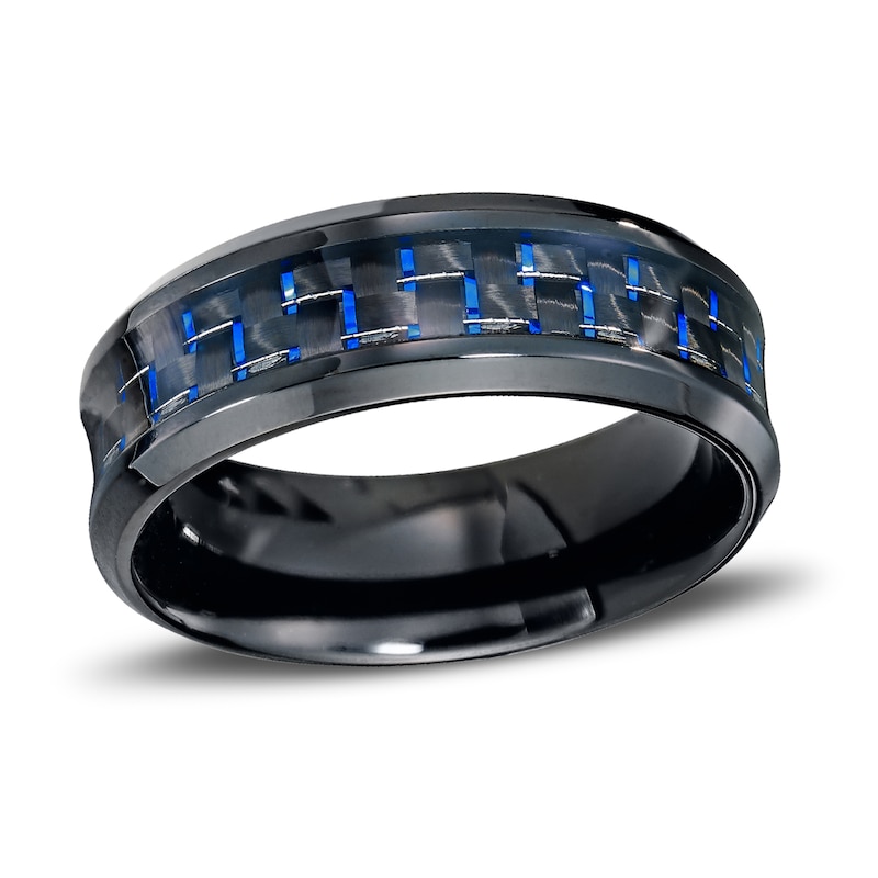 Wedding Band Blue Carbon Fiber Stainless Steel 8mm