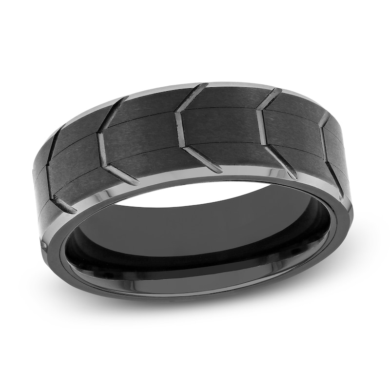Main Image 1 of Tire Tread Wedding Band Grey Tungsten 8mm