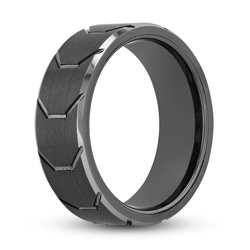 Main Image 2 of Tire Tread Wedding Band Grey Tungsten 8mm