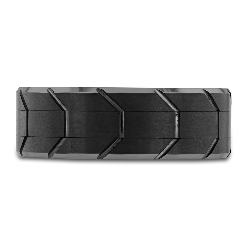 Main Image 3 of Tire Tread Wedding Band Grey Tungsten 8mm