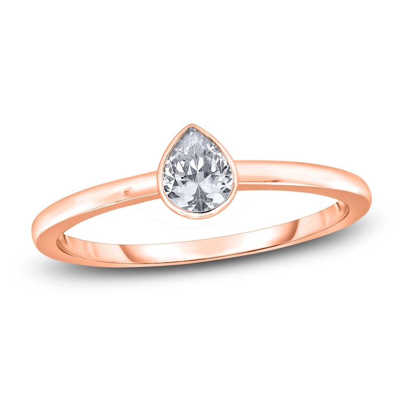 Main Image 1 of Diamond Solitaire Engagement Ring 1/2 ct tw Bezel-Set Pear-cut 14K Rose Gold (I2/I)