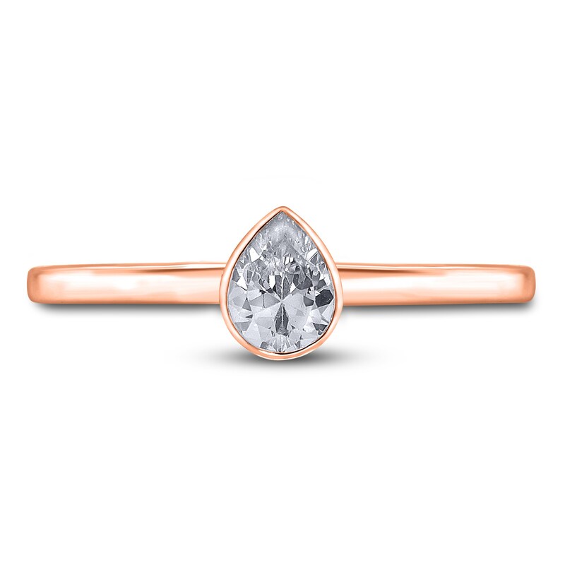 Main Image 3 of Diamond Solitaire Engagement Ring 1/2 ct tw Bezel-Set Pear-cut 14K Rose Gold (I2/I)