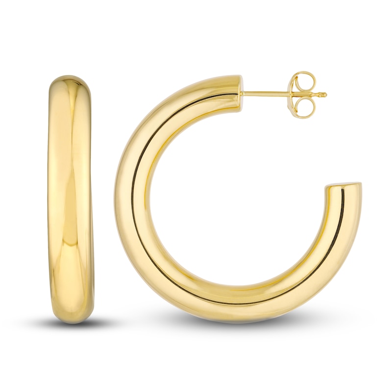 Polished Open Hoop Earrings 14K Yellow Gold 30mm