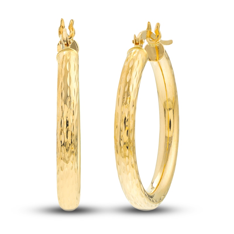 Diamond-Cut Polished Hoop Earrings 14K Yellow Gold 25mm