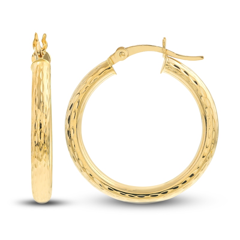 Diamond-Cut Polished Hoop Earrings 14K Yellow Gold 25mm