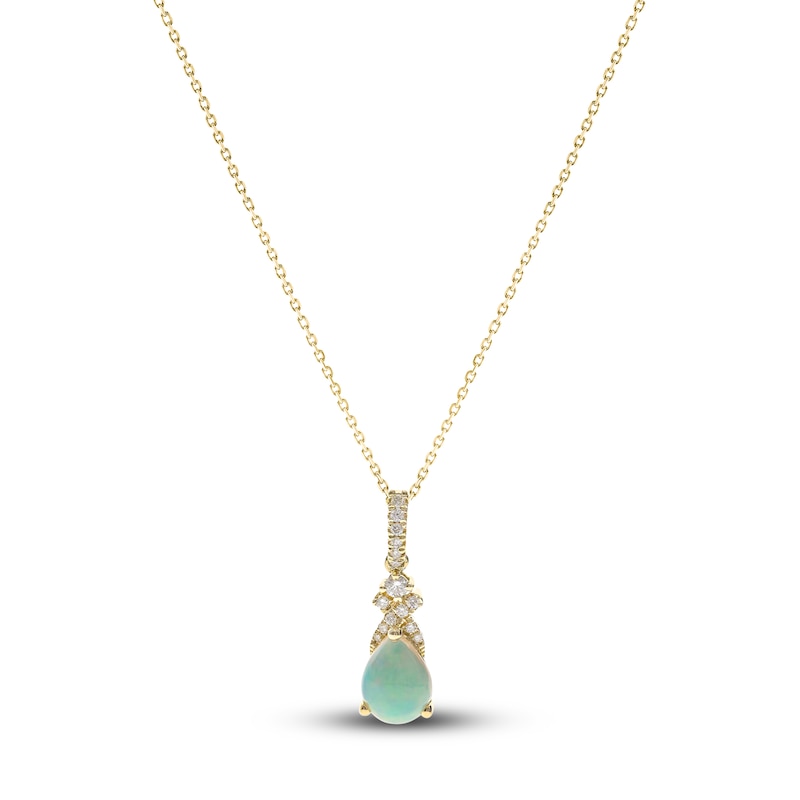 Natural Opal Necklace 1/10 ct tw Round 10K Yellow Gold