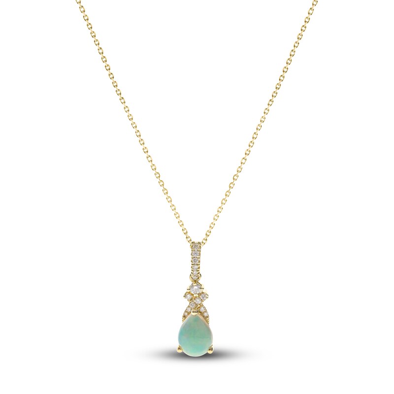 Main Image 1 of Natural Opal Necklace 1/10 ct tw Round 10K Yellow Gold