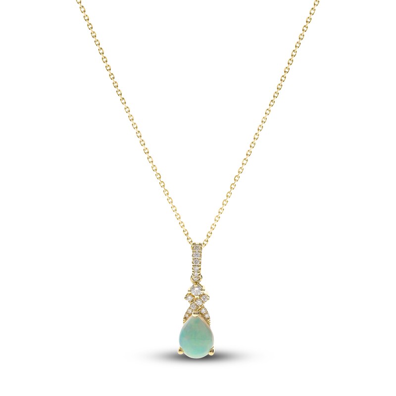 Natural Opal Necklace 1/10 ct tw Round 10K Yellow Gold