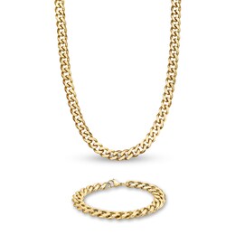 Men's Curb Necklace & Bracelet Set Gold-Plated Stainless Steel