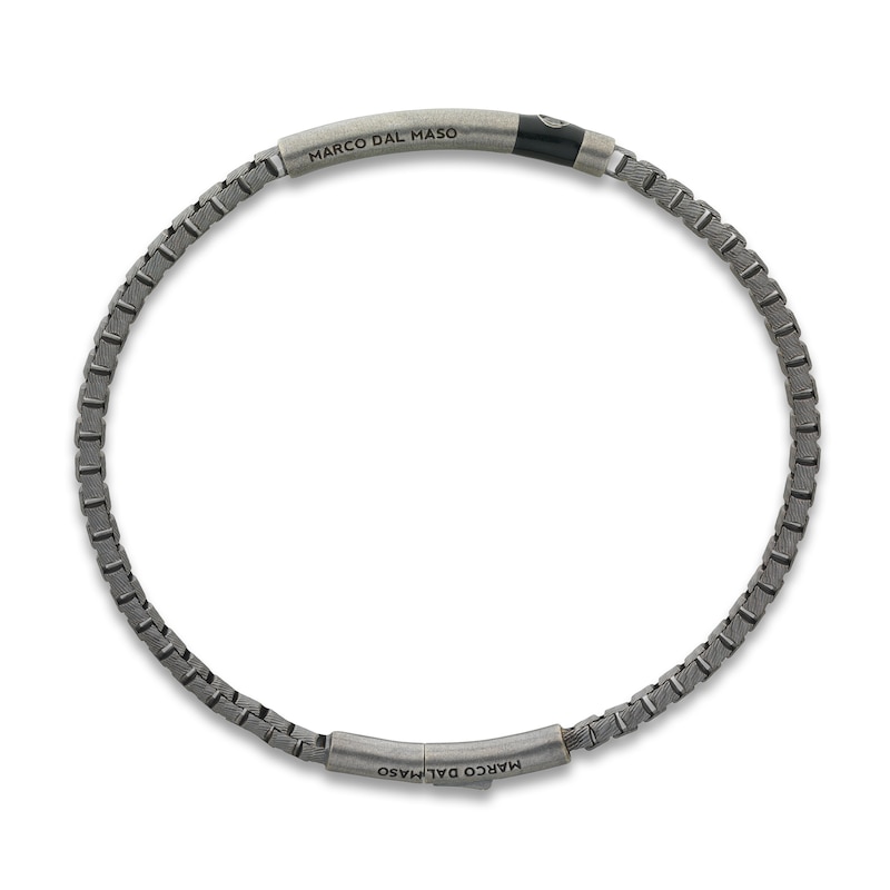 Marco Dal Maso Men's Black Diamond Accent Bracelet Black Enamel/Sterling Silver 8"