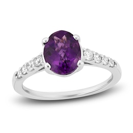 Natural Amethyst Engagement Ring 1/4 ct tw Diamonds 14K White Gold