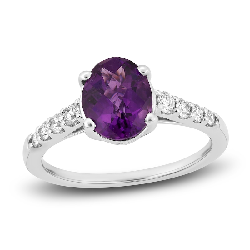 Natural Amethyst Engagement Ring 1/4 ct tw Diamonds 14K White Gold