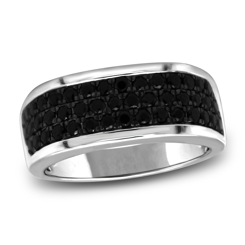 Men's Black Diamond Anniversary Ring 1 ct tw Round 14K White Gold