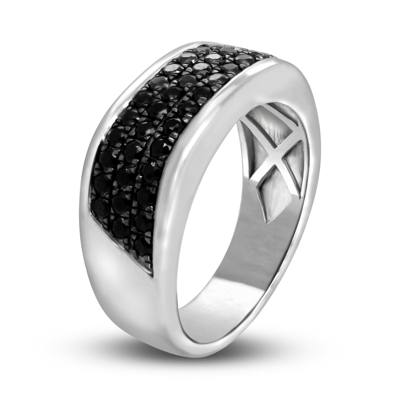 Main Image 2 of Men's Black Diamond Anniversary Ring 1 ct tw Round 14K White Gold