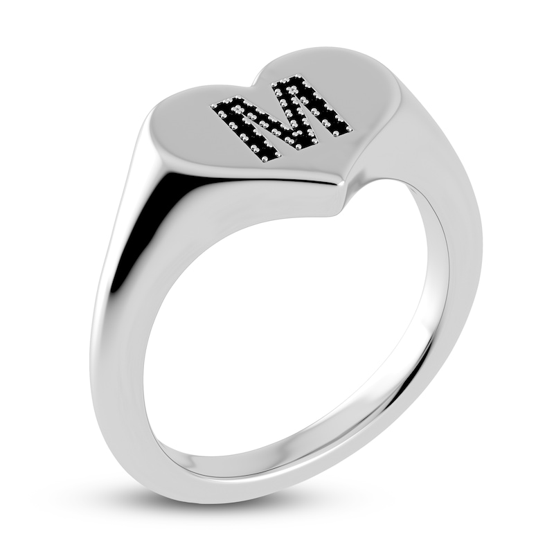 Main Image 2 of Juliette Maison Black Diamond Initial Heart Signet Ring 1/6 ct tw Round 10K White Gold