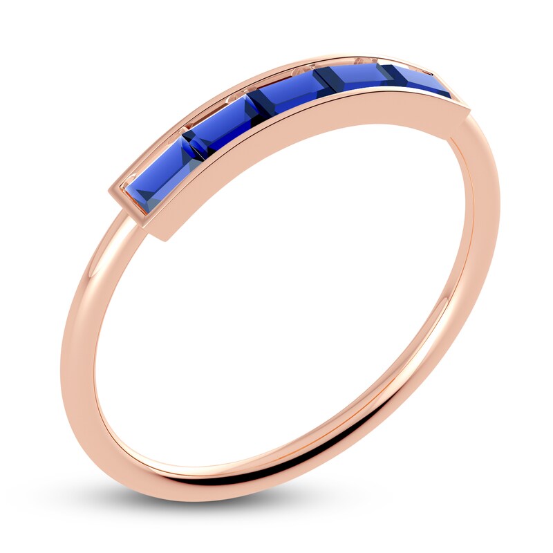 Main Image 2 of Juliette Maison Natural Blue Sapphire Baguette Bar Ring 10K Rose Gold