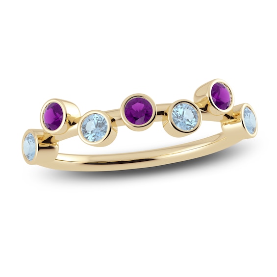 Juliette Maison Natural Amethyst & Natural Aquamarine Ring 10K Yellow Gold