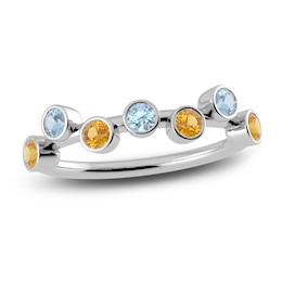 Juliette Maison Natural Orange Citrine & Natural Aquamarine Ring 10K White Gold