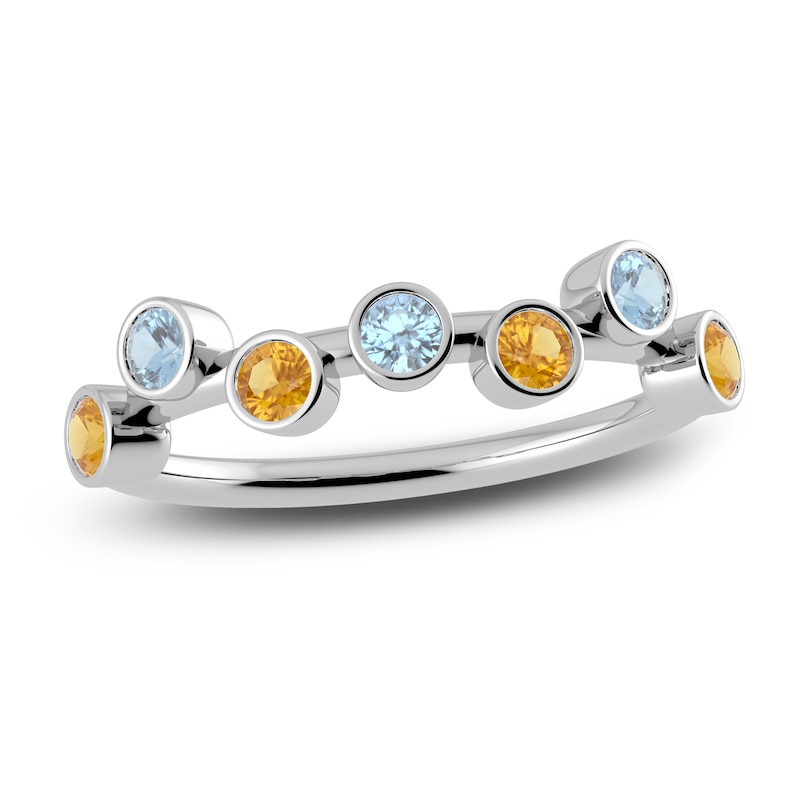 Main Image 1 of Juliette Maison Natural Orange Citrine & Natural Aquamarine Ring 10K White Gold