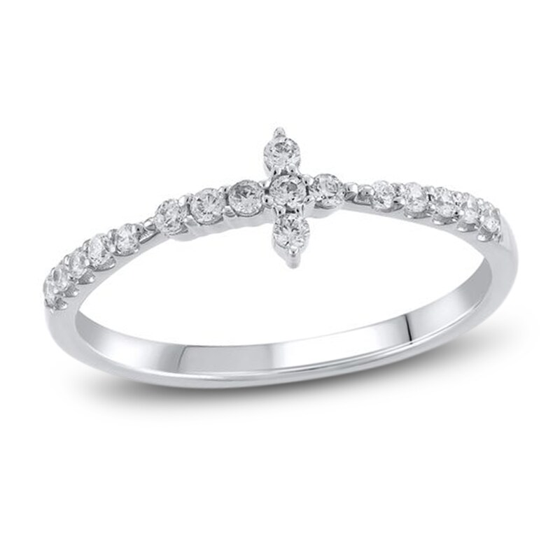 Main Image 1 of Diamond Cross Ring 1/5 ct tw Round 10K White Gold