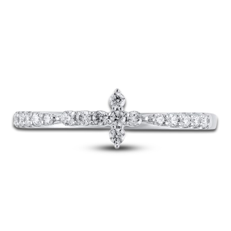Main Image 3 of Diamond Cross Ring 1/5 ct tw Round 10K White Gold