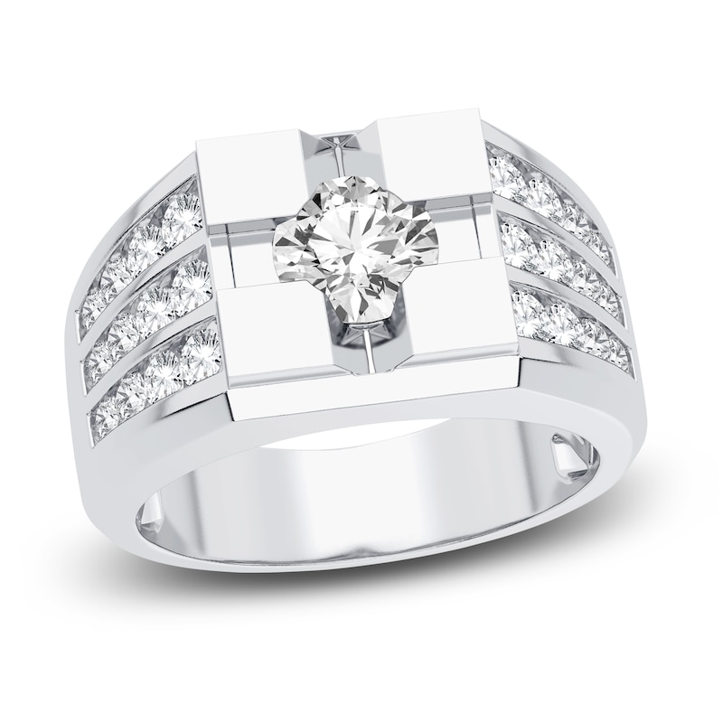Men's Lab-Created Diamond Ring 2 ct tw Round 14K White Gold