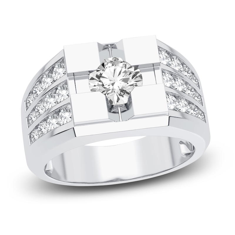 Main Image 1 of Men's Lab-Grown Diamond Ring 2 ct tw Round 14K White Gold