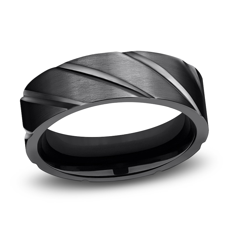 Main Image 1 of Swirl Wedding Band Black Titanium 7.0mm