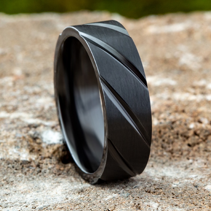 Main Image 4 of Swirl Wedding Band Black Titanium 7.0mm