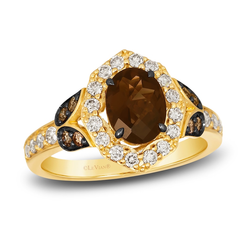 Main Image 1 of Le Vian Natural Chocolate Quartz Ring 1/2 ct tw Diamonds Round 14K Honey Gold