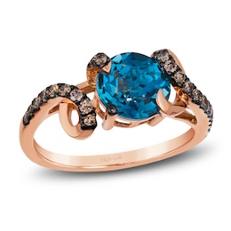 Le Vian Wrapped In Chocolate Natural Blue Topaz Ring 1/4 ct tw Diamonds 14K Strawberry Gold