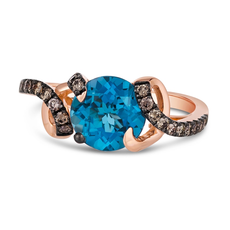 Le Vian Wrapped In Chocolate Natural Blue Topaz Ring 1/4 ct tw Diamonds 14K Strawberry Gold