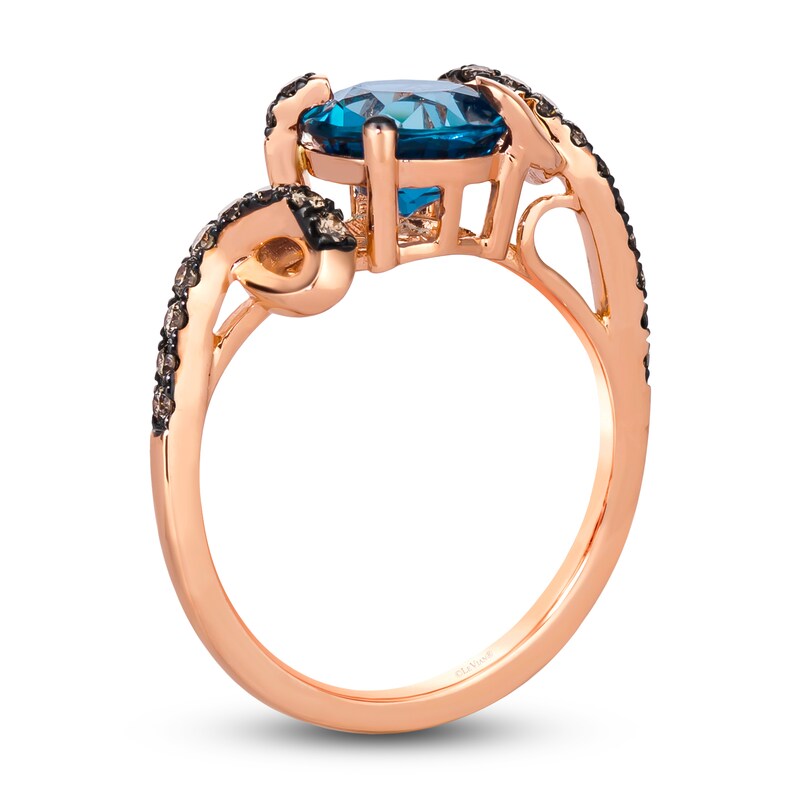 Le Vian Wrapped In Chocolate Natural Blue Topaz Ring 1/4 ct tw Diamonds 14K Strawberry Gold