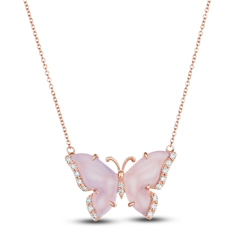 Main Image 1 of Le Vian Diamond Butterfly Necklace 1/5 ct tw Round 14K Strawberry Gold 19"