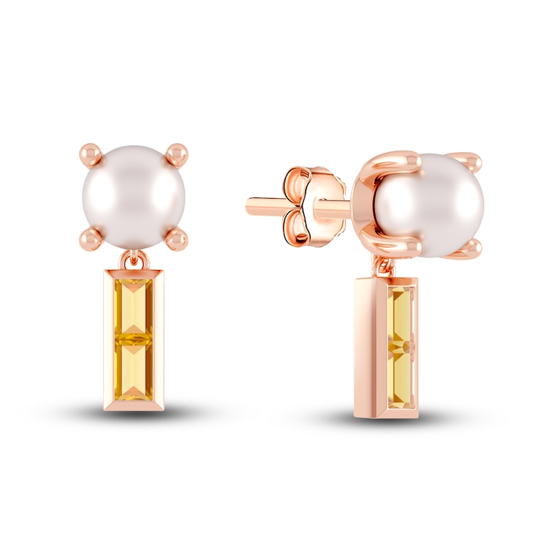 Juliette Maison Natural Citrine Baguette and Cultured Freshwater Pearl Earrings 10K Rose Gold