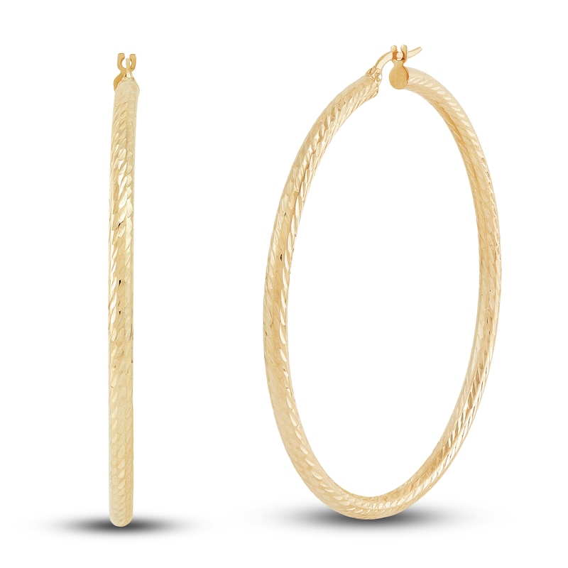 50mm Tube Hoop Earrings 14K Yellow Gold