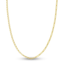 Hollow Paperclip & Rolo Chain Necklace 14K Yellow Gold